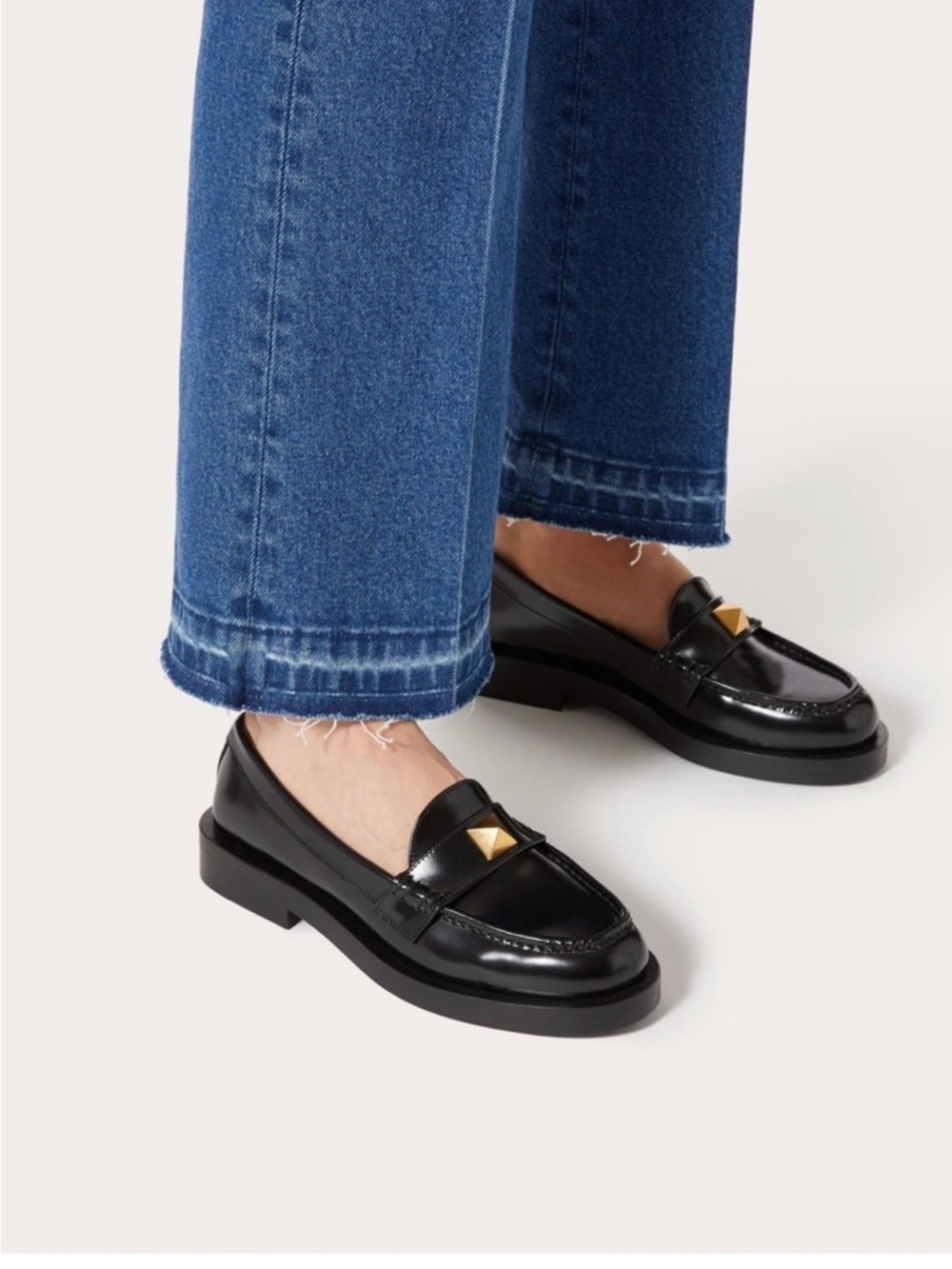 Valentino Black Patent Leather Women's Loafers with Gold Stud size 37